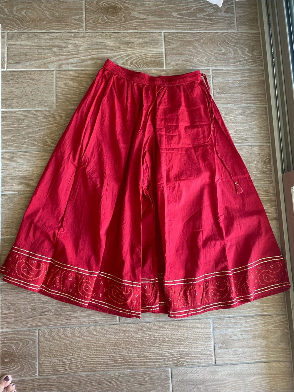 Pakistani Indian Red Women's Bhandhni laced sharara pants
